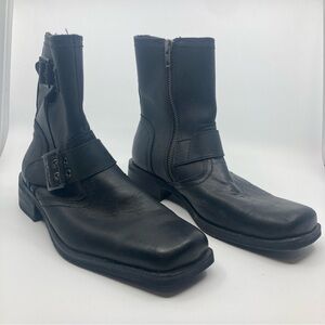 Mens Guess Black Leather combat buckle Boots Size US 8M